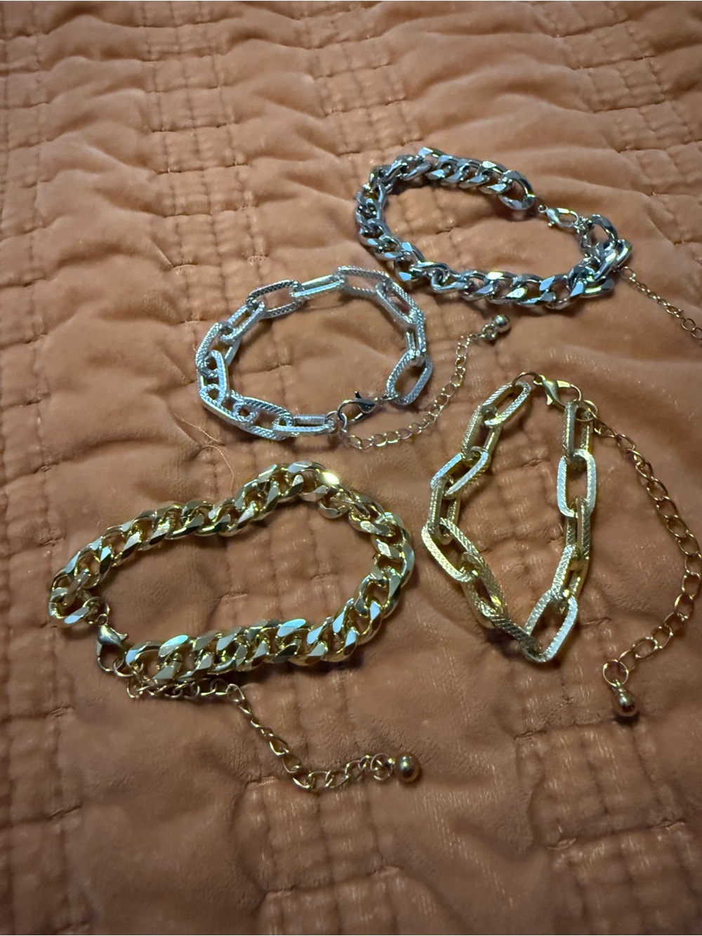 Gold and Silver Chain Link Bracelet Set - Women Fashion Jewelry